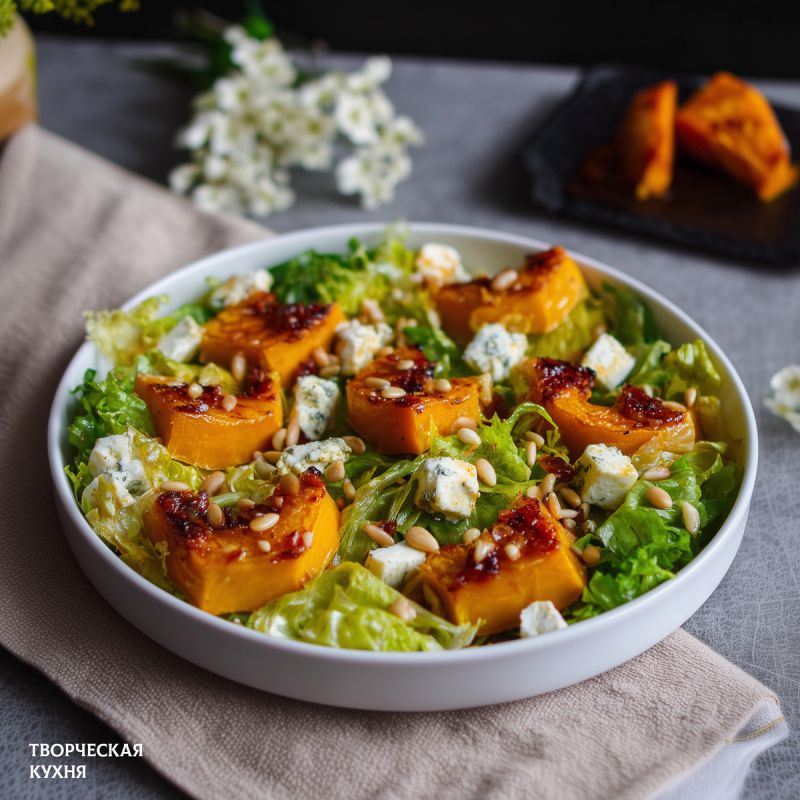 Ароматный салат с запечённой тыквой — простое и вкусное блюдо для любого дня
